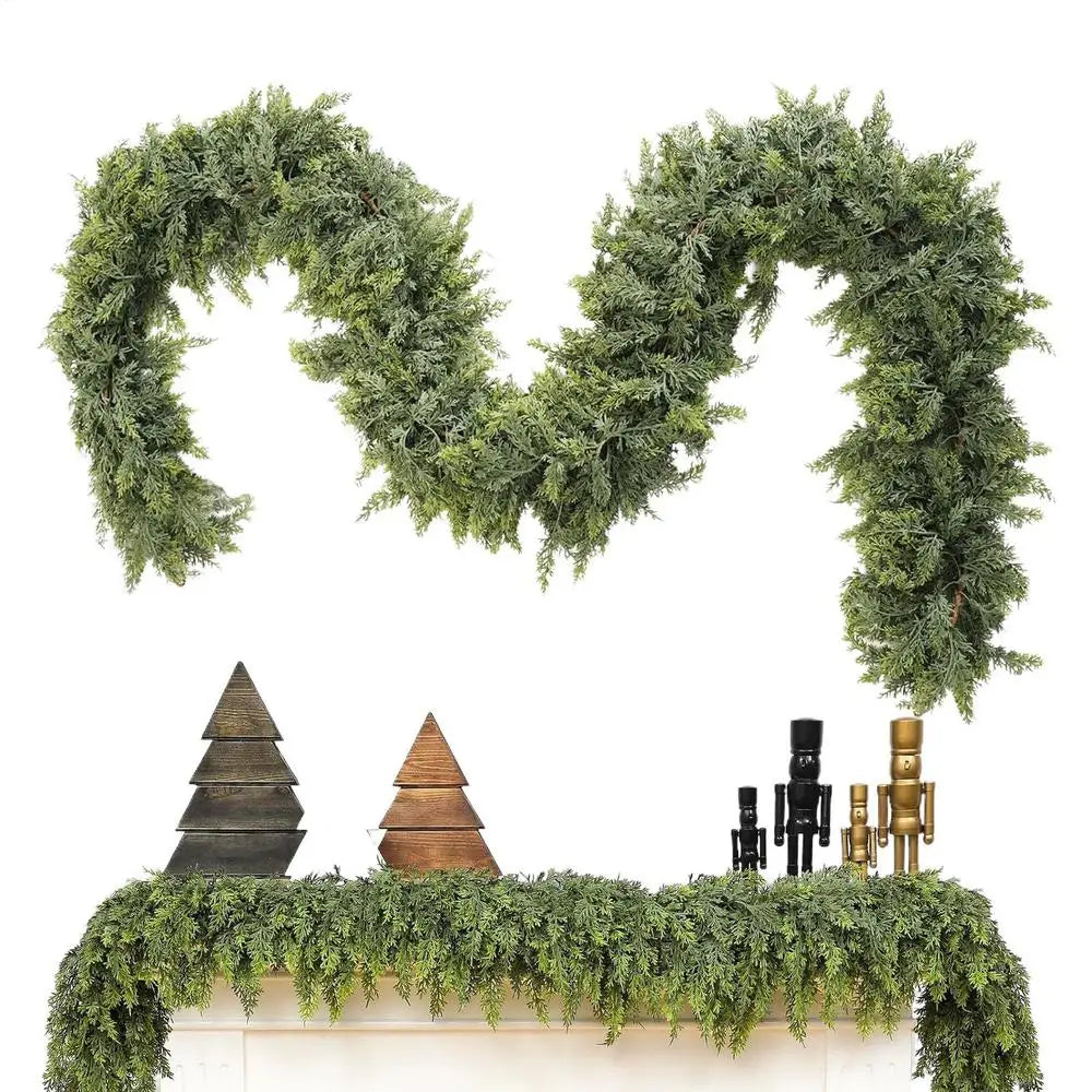 Christmas Garland Green Cypress Branches Winter Pattern Accent