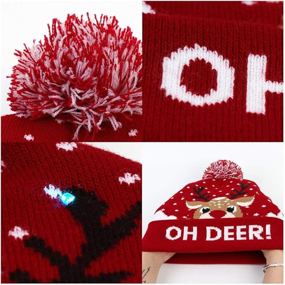 Christmas Hat with Lights - Knitted LED Beanie with Pom-Pom