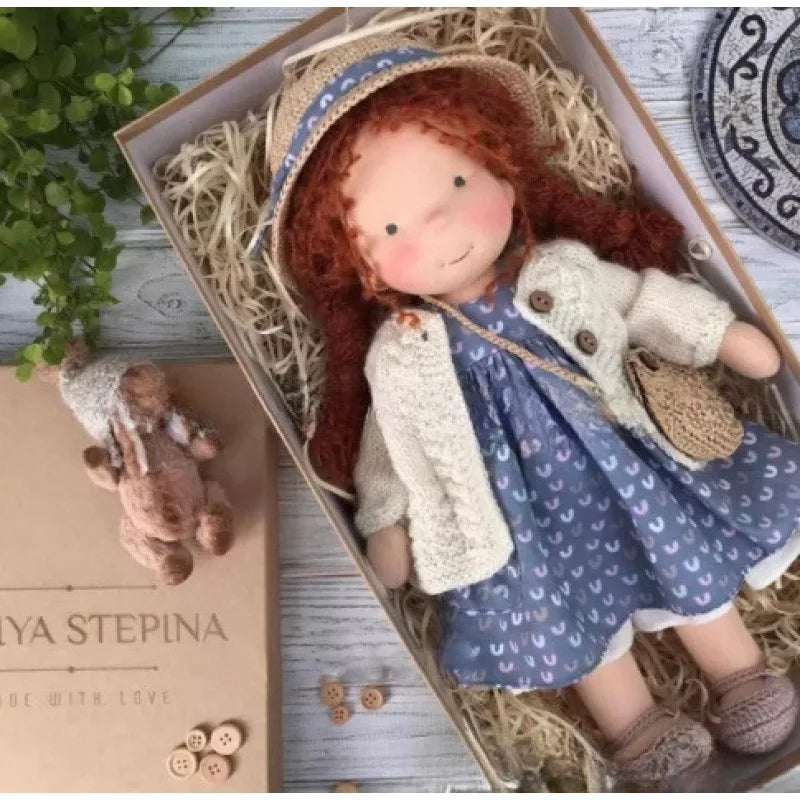 Cotton Cuddle Toy Mila in Waldorf Style with Fabric Box