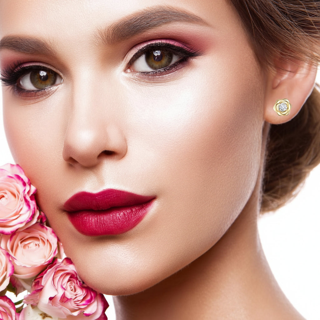 Gold Birthstone Flower Stud Earrings
