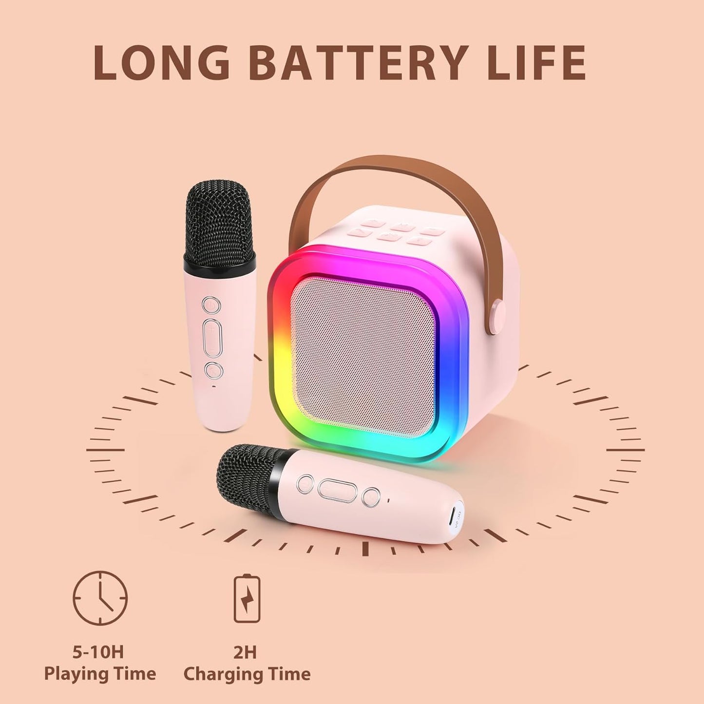 Kids Portable Mini Karaoke Machine with Wireless Microphones & LED Lights