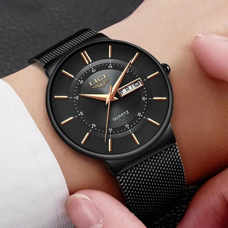 Luxury Men's Ultra-Thin Waterproof Stainless Steel Quartz Watch – Elegant Date Display Sports Wristwatch