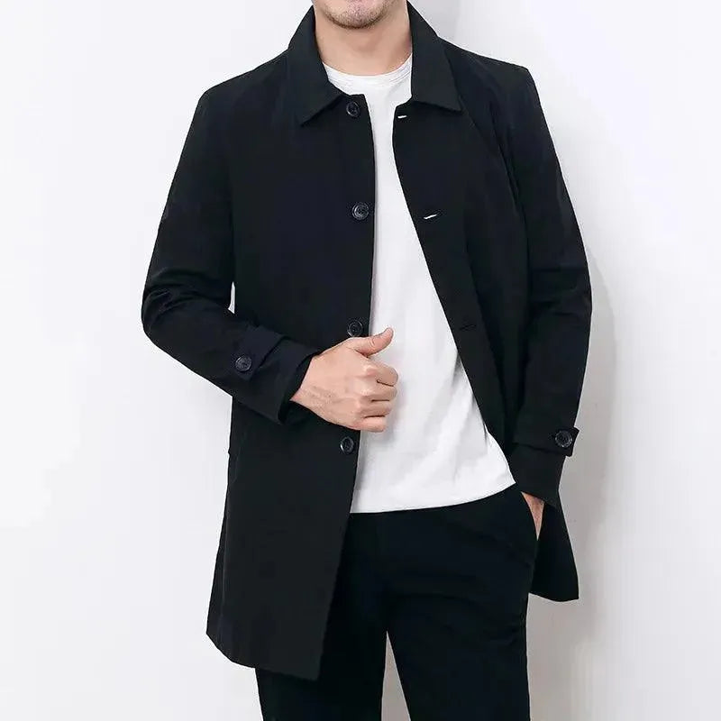Men's Single-Breasted Trench Coat with Notch Collar