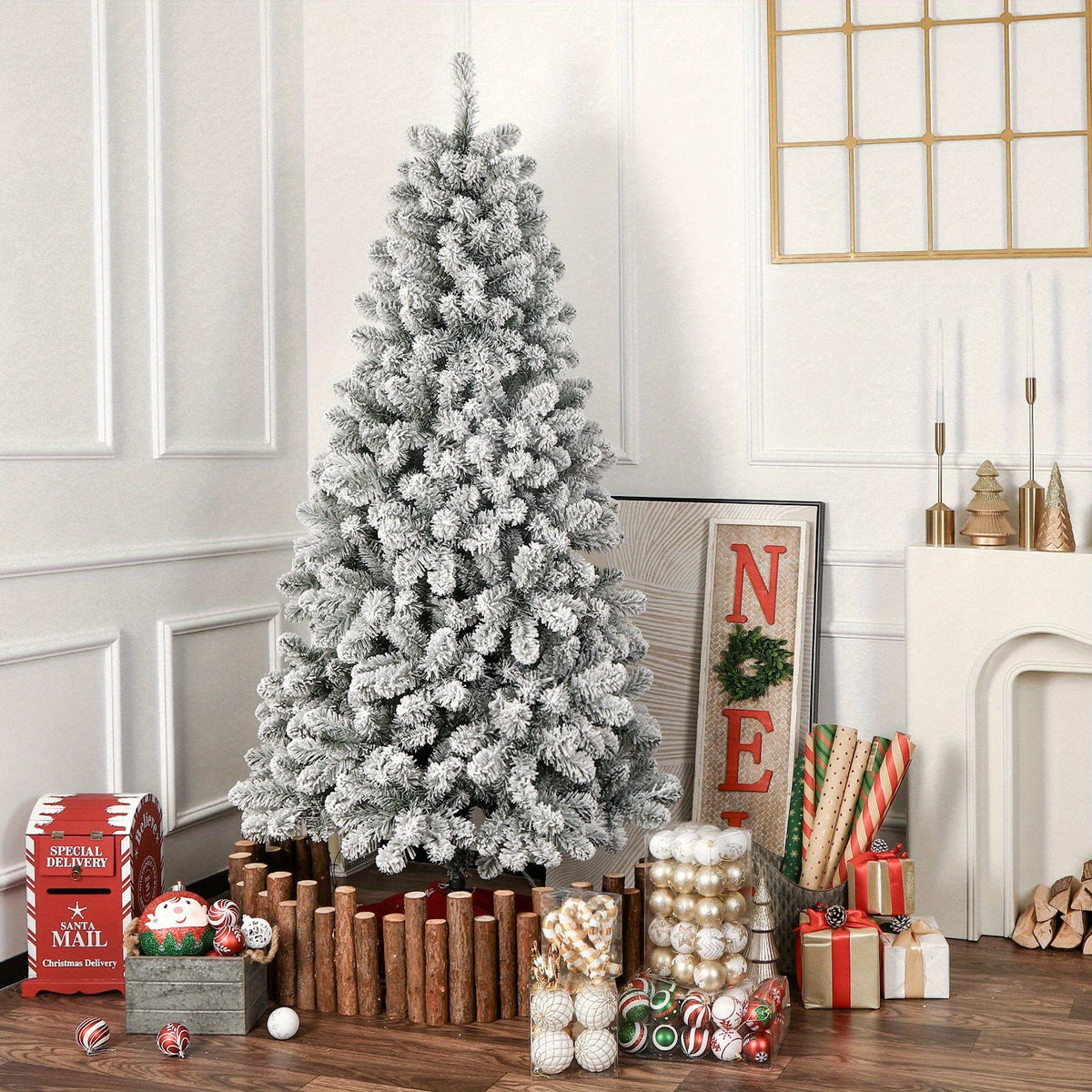 Pre-Lit Flocked Artificial Christmas Tree - Classic Design
