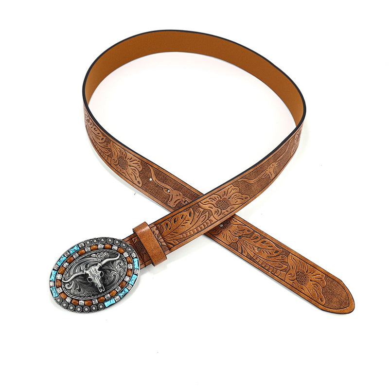 Vintage Western Belt with Animal Motif Buckle