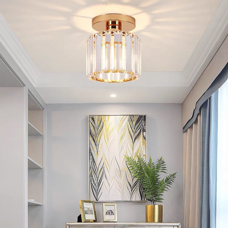 Wearclo | Crystal Glass Ceiling Lamp – Brass Fixture & Compact Design