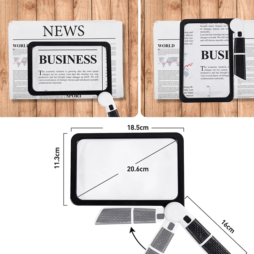 Wearclo | Full-Page Handheld Magnifying Glass – 5X Magnification, LED Lighted Magnifier with 3 Modes, Ideal for Reading Books and Seniors