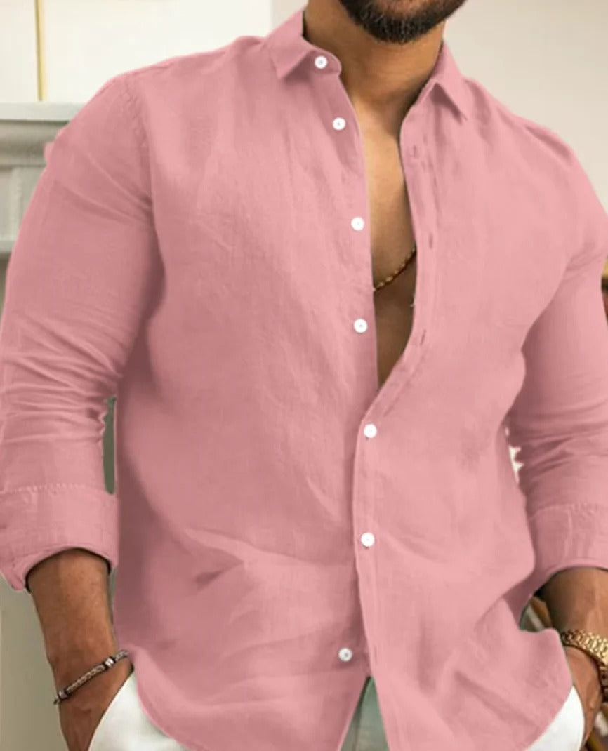 Wearclo | Men's Linen Band Collar Shirt