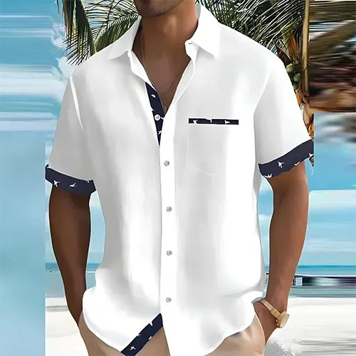 Wearclo | Men's Short Sleeve Camp Shirt with Contrasting Trim
