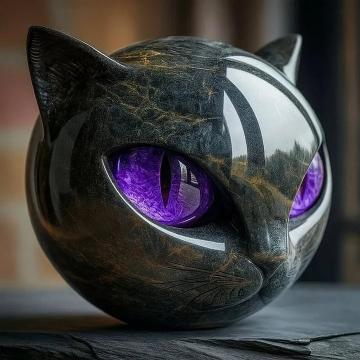 Wearclo | NoirCat Sculpture – Black Cat Head with Hypnotic Eyes