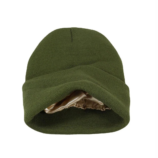 Wearclo | Satin Lined Knit Beanie - Winter Warmth & Hair Protection