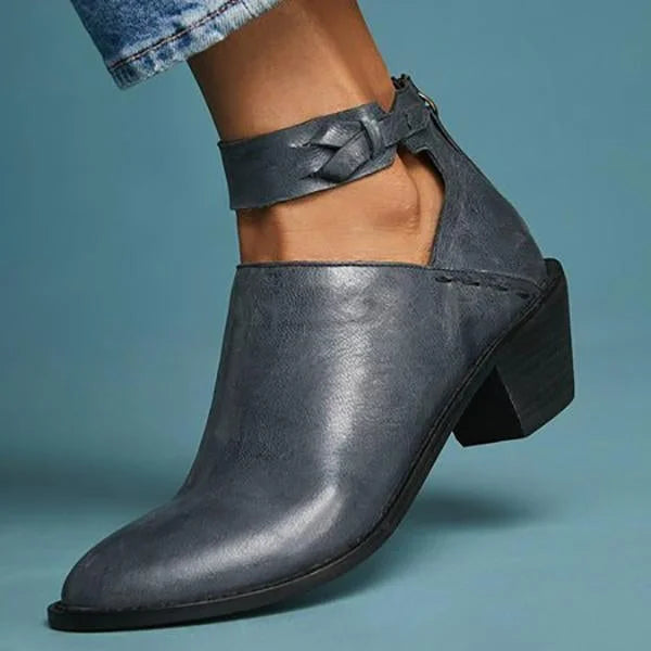 Wearclo | Women's Ankle Boots With Braided Strap & Heel