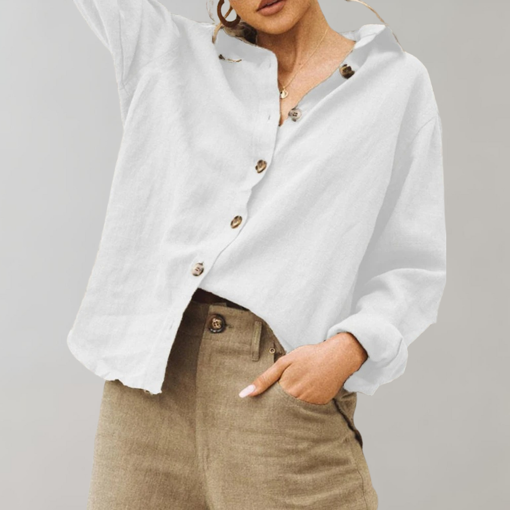 Wearclo | Women's Relaxed Fit Linen Blend Button-Down Shirt