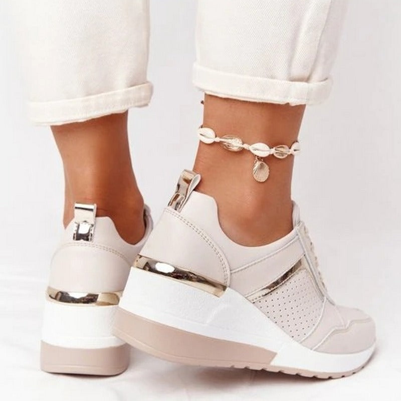 Wearclo | Women's Wedge Sneakers with Metallic Accents