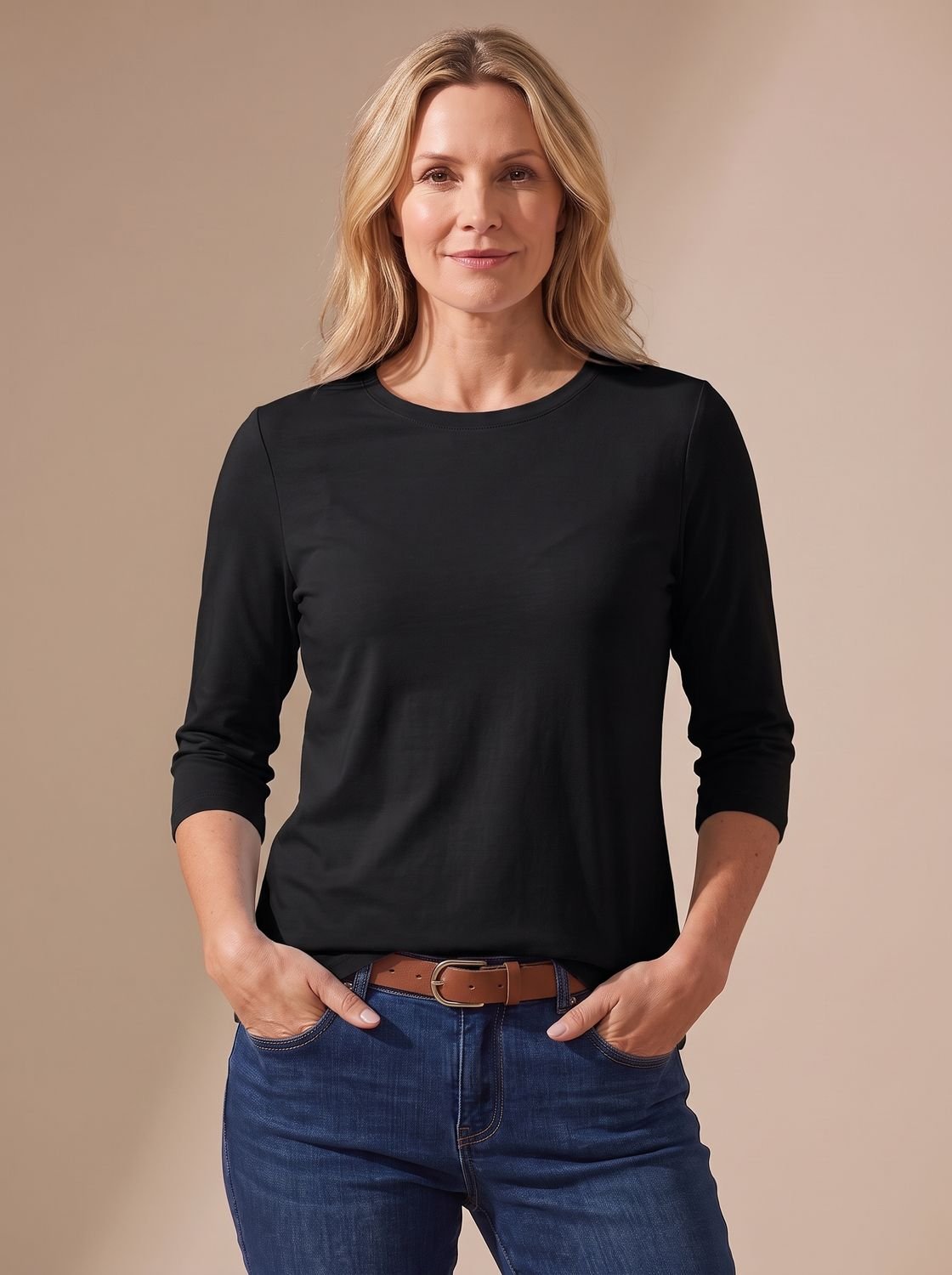 Women's Casual Solid Crew Neck 3/4 Sleeve Relaxed Top