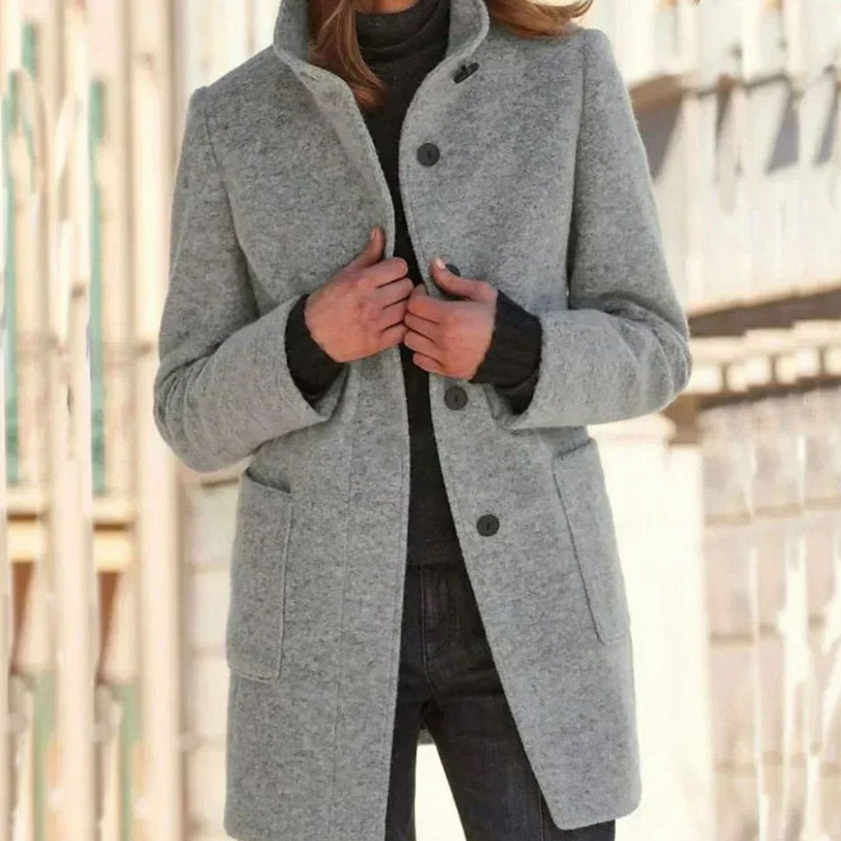 Women's Elegant Wool-Blend Button-Up Winter Coat