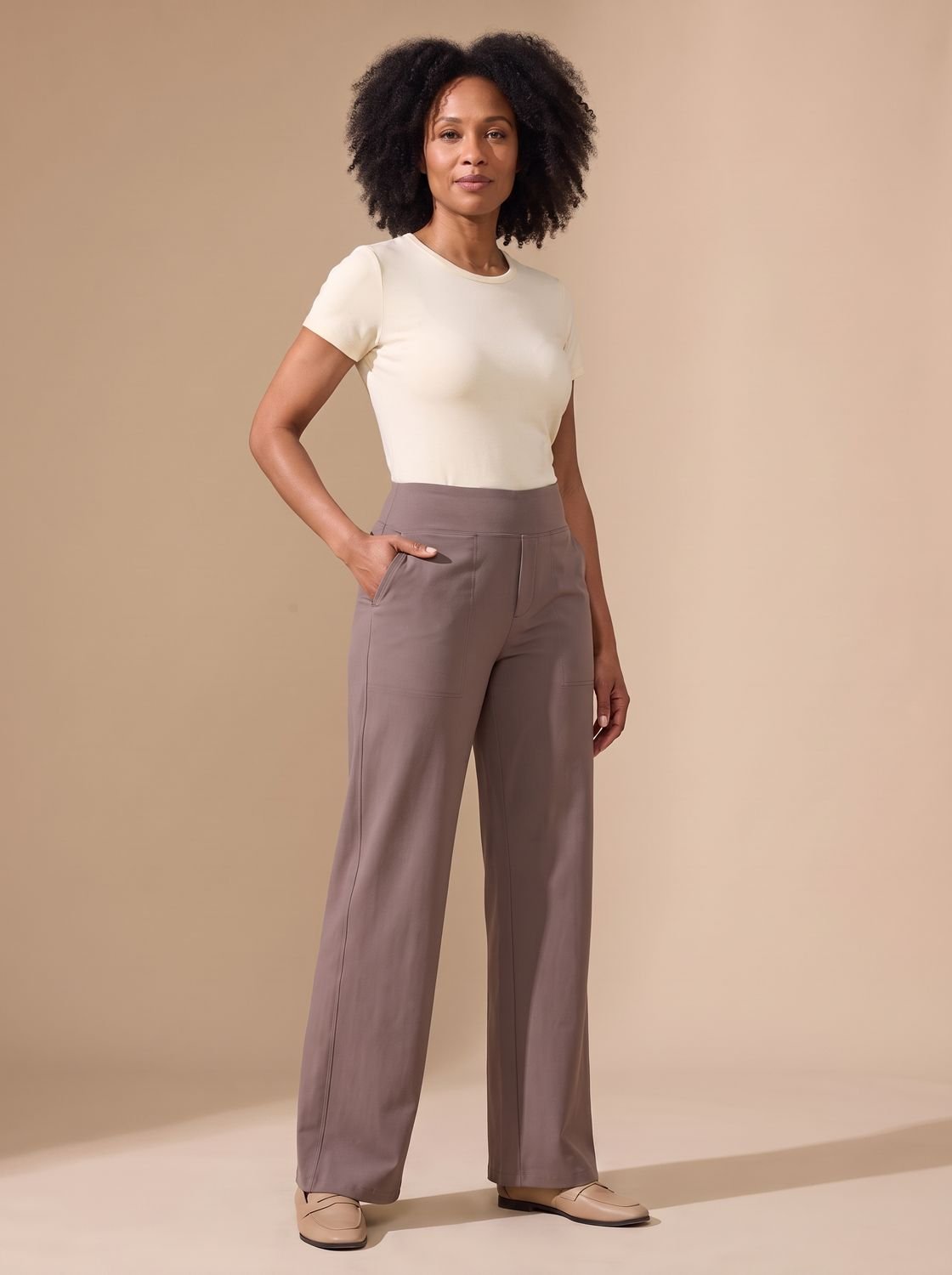 Women's High-Waist Wide-Leg Stretch Pants with Pockets