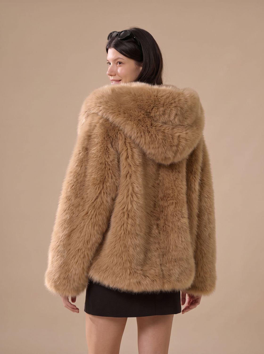 Women's Oversized Hooded Long-Sleeve Faux Fur Winter Coat