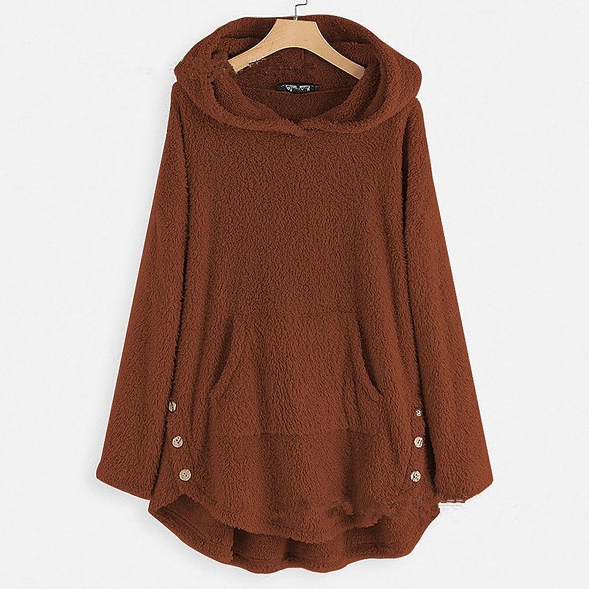 Women's Plush Fleece Zip-Up Hooded Coat with Cat Pocket
