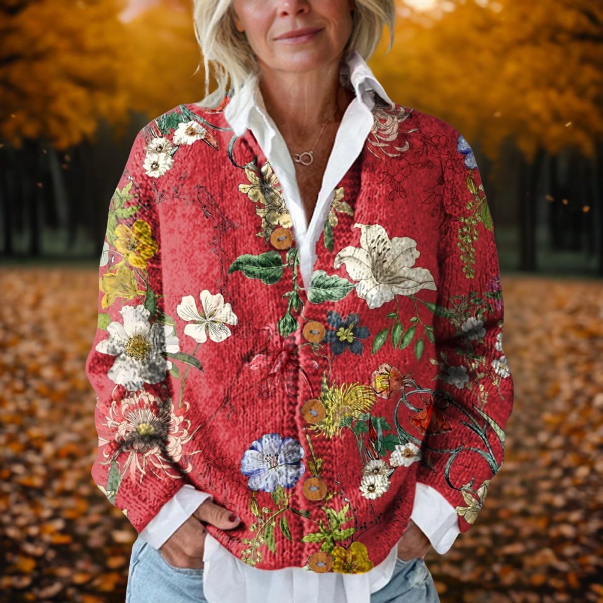 Women's Vintage Floral Button-Front Knit Cardigan