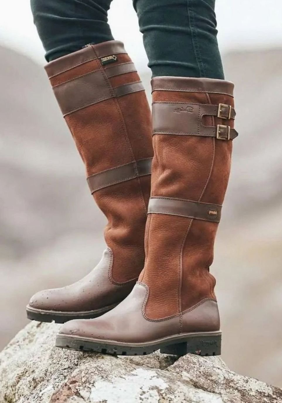 Women's Waterproof Double-Buckle Knee-High Pull-On Boots