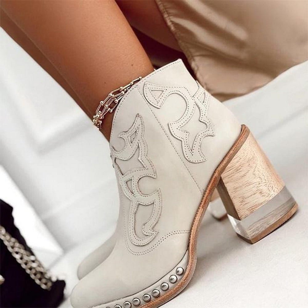 Women's Western Studded Block-Heel Ankle Boots