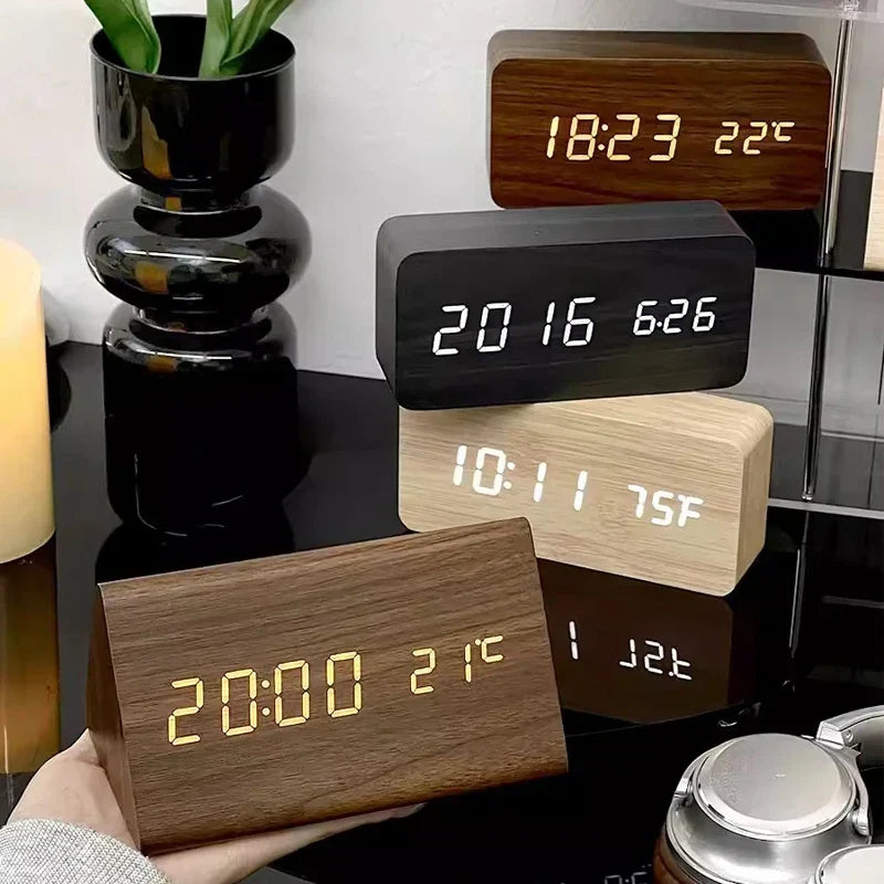 Wooden Design Alarm Clock with LED Display