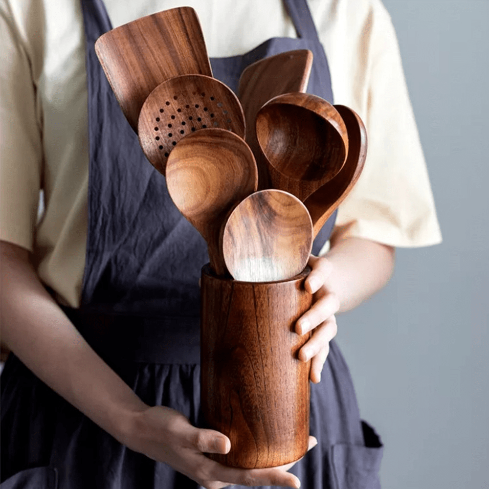 10-Piece Natural Teak Kitchen Utensil Set