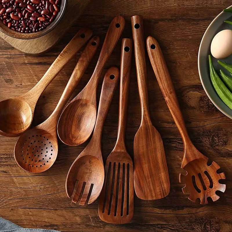 10-Piece Natural Teak Kitchen Utensil Set