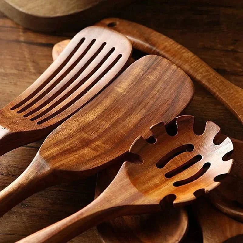10-Piece Natural Teak Kitchen Utensil Set