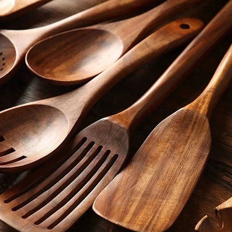 10-Piece Natural Teak Kitchen Utensil Set