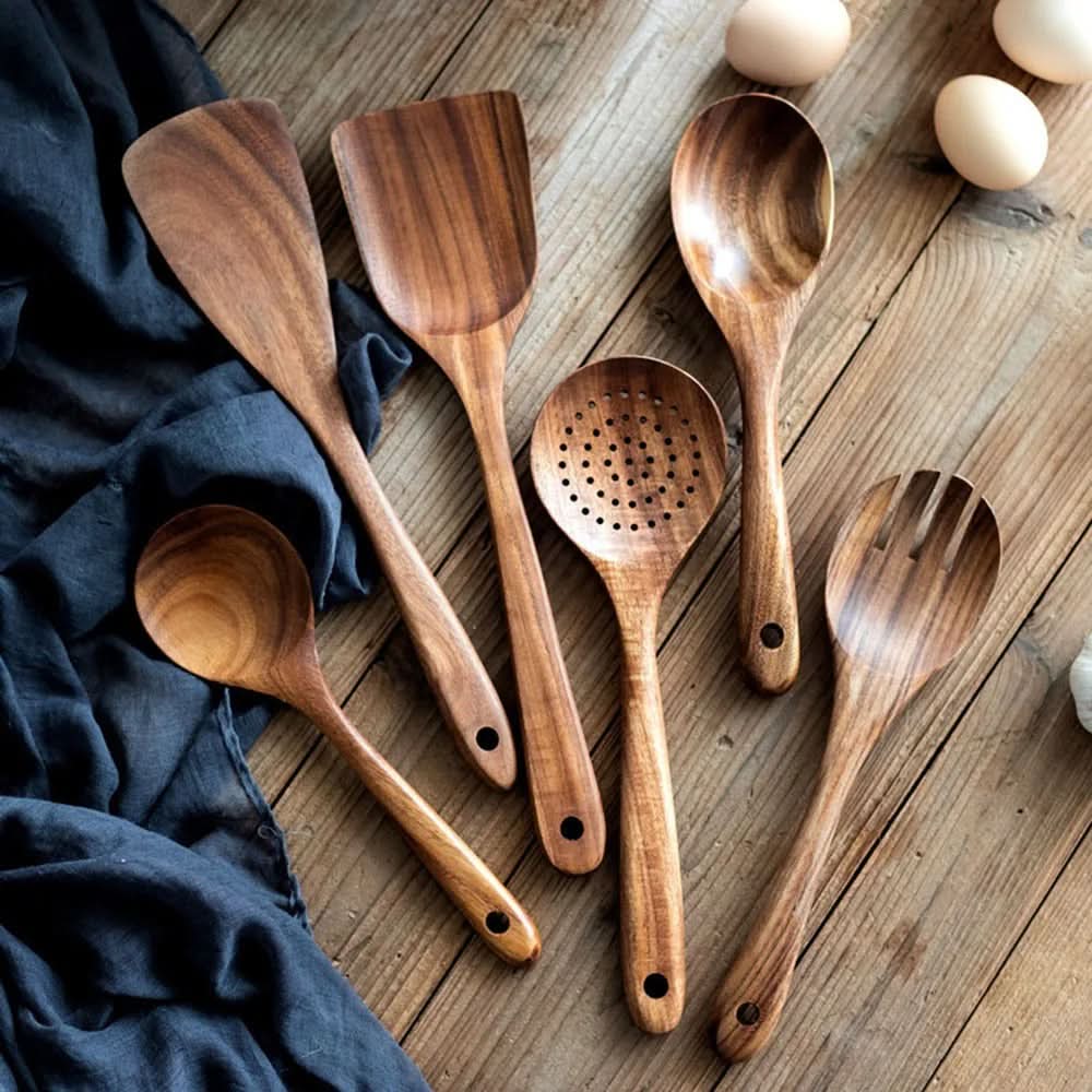 10-Piece Natural Teak Kitchen Utensil Set