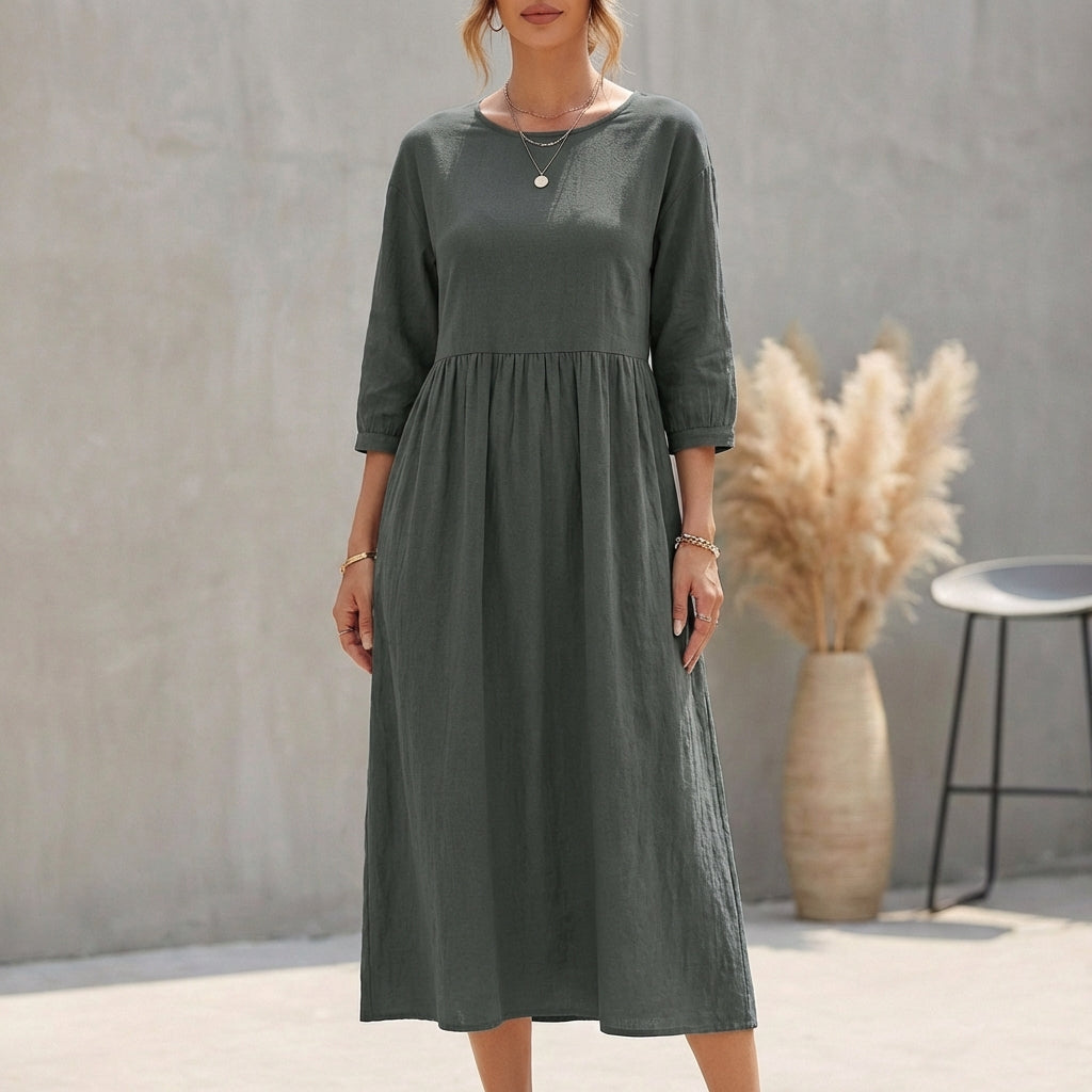 Image of Evelyn | Women's 3/4 Sleeve A-Line Midi Dress