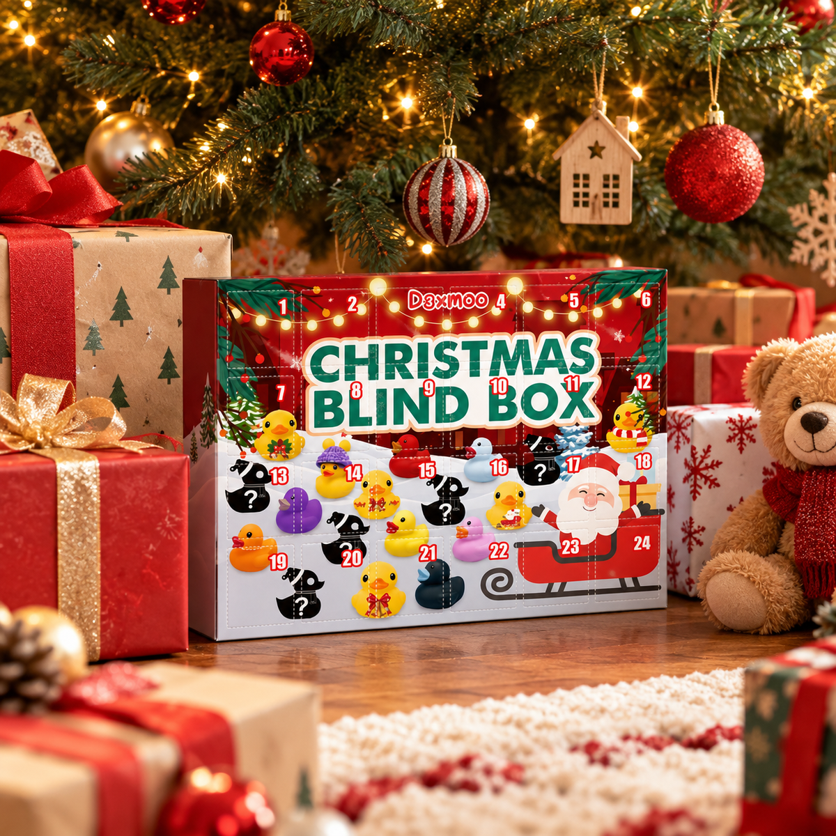 Advent Calendar with 24 Rubber Animals – Christmas Countdown Seasonal Activity for Kids