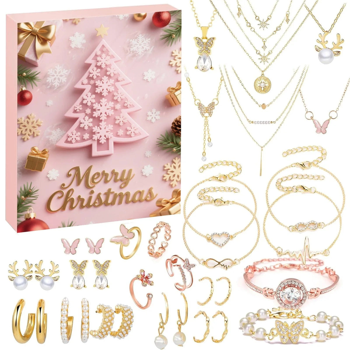 Advent Calendar with 24 Unique Christmas Accessories and Countdown for Kids