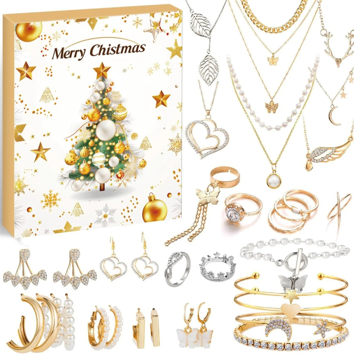 Advent Calendar with 24 Unique Christmas Accessories and Countdown for Kids