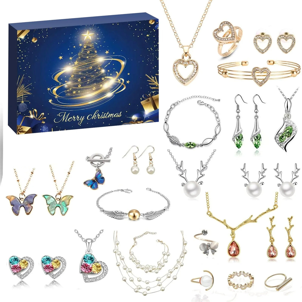 Advent Calendar with 24 Unique Christmas Accessories and Countdown for Kids