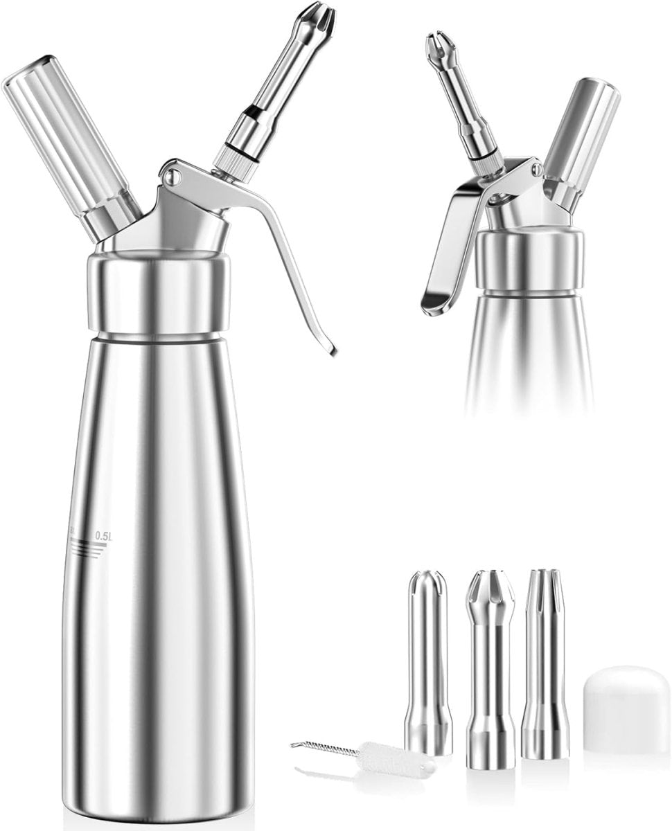 Aluminum Whipped Cream Dispenser with Three Nozzles and Siphon Mechanism
