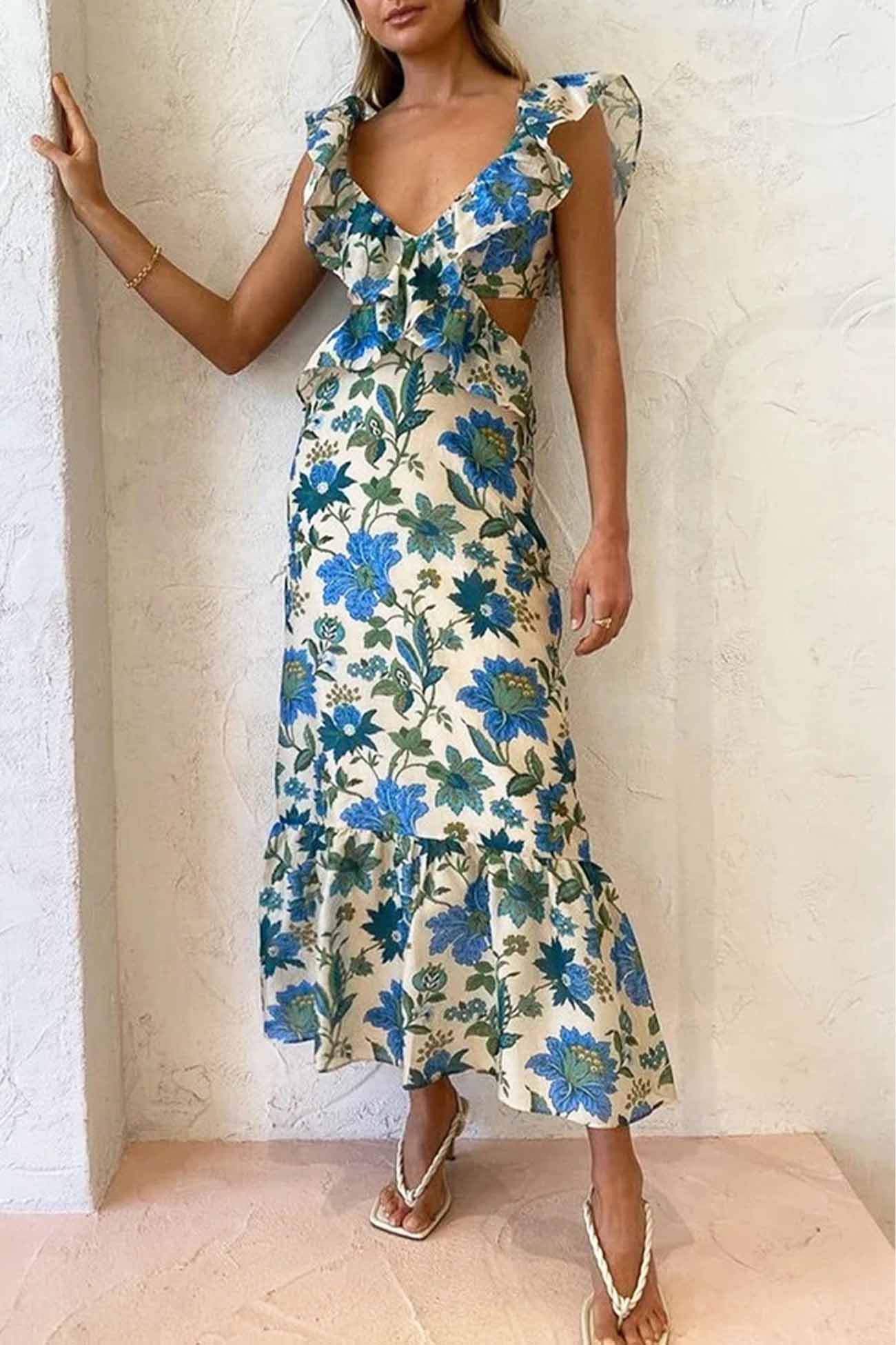 Image of Alyssa | Women's V-Neck Cutout Midi Dress