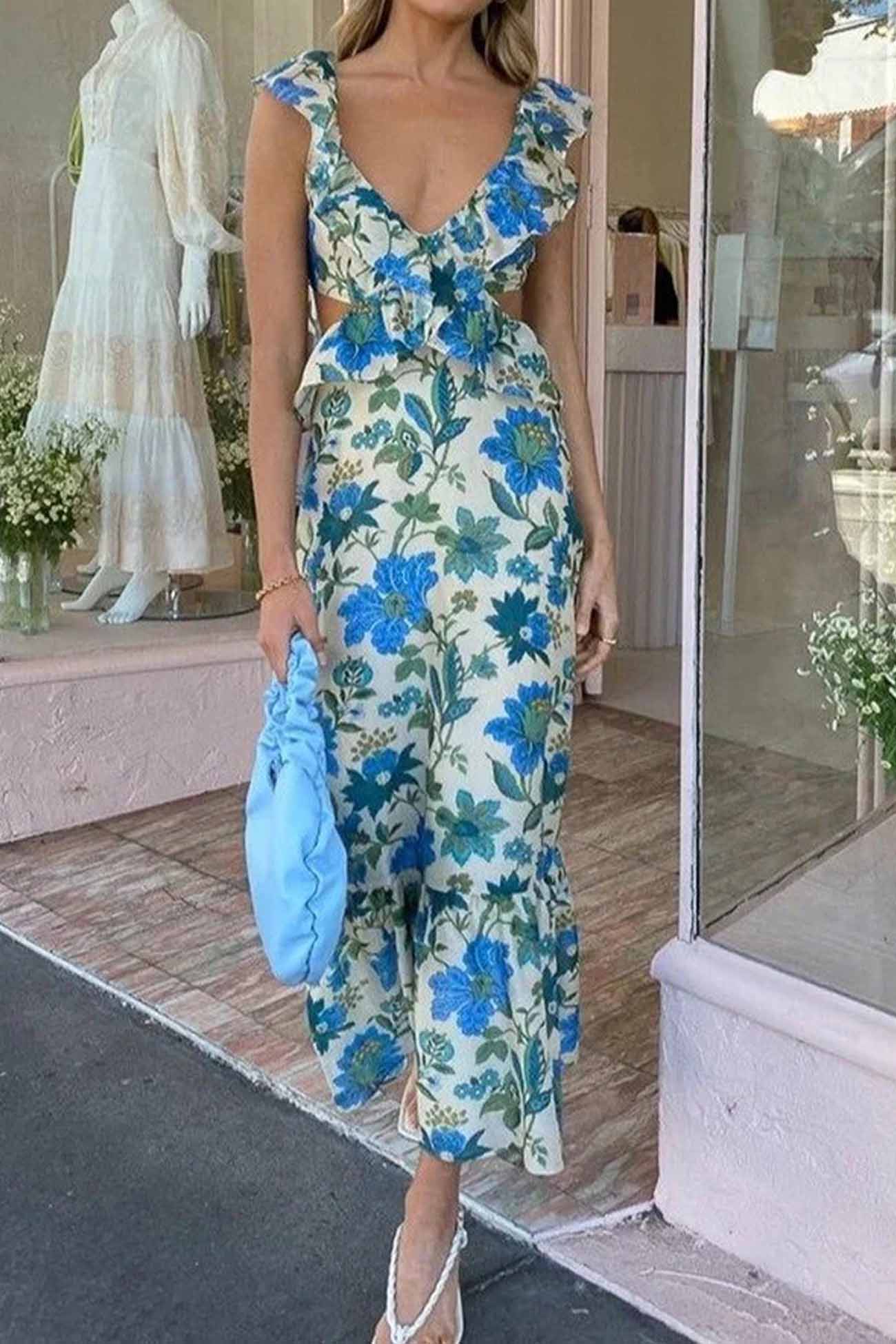 Image of Alyssa | Women's V-Neck Cutout Midi Dress