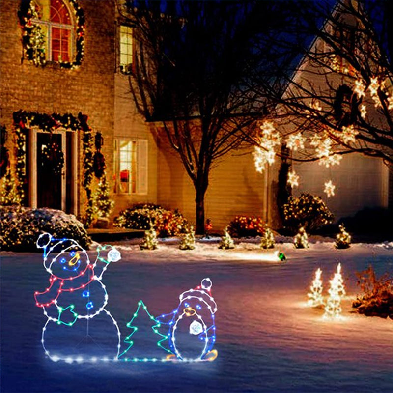 Animated LED Snowball Fight Light - Outdoor Snowman & Penguin Christmas Decor