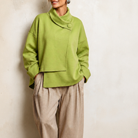 Asymmetric Cowl Neck Button Sweatshirt