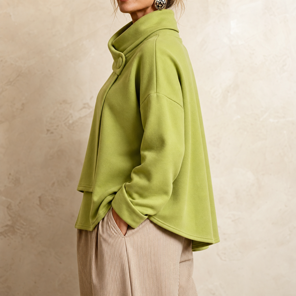Asymmetric Cowl Neck Button Sweatshirt