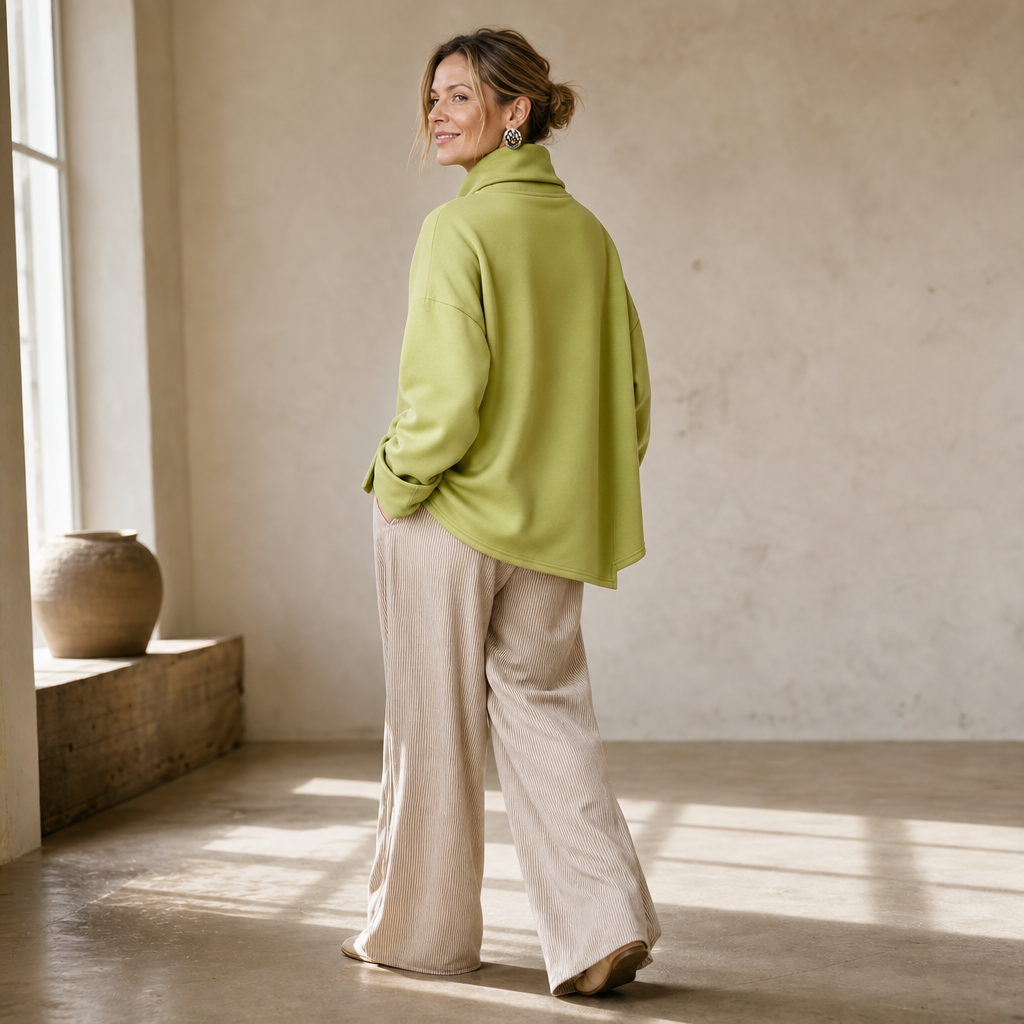 Asymmetric Cowl Neck Button Sweatshirt