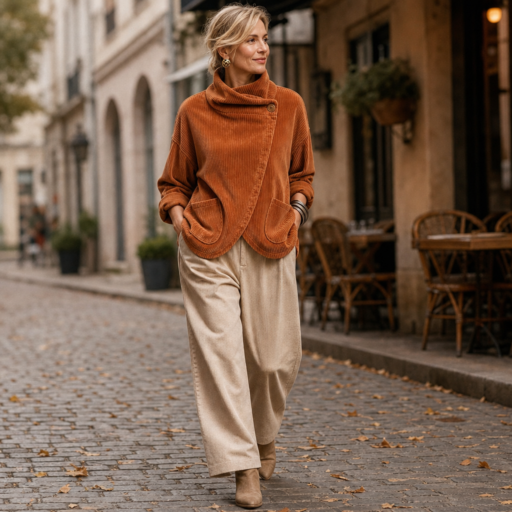 Asymmetric Wrap Neckline Corduroy Jacket