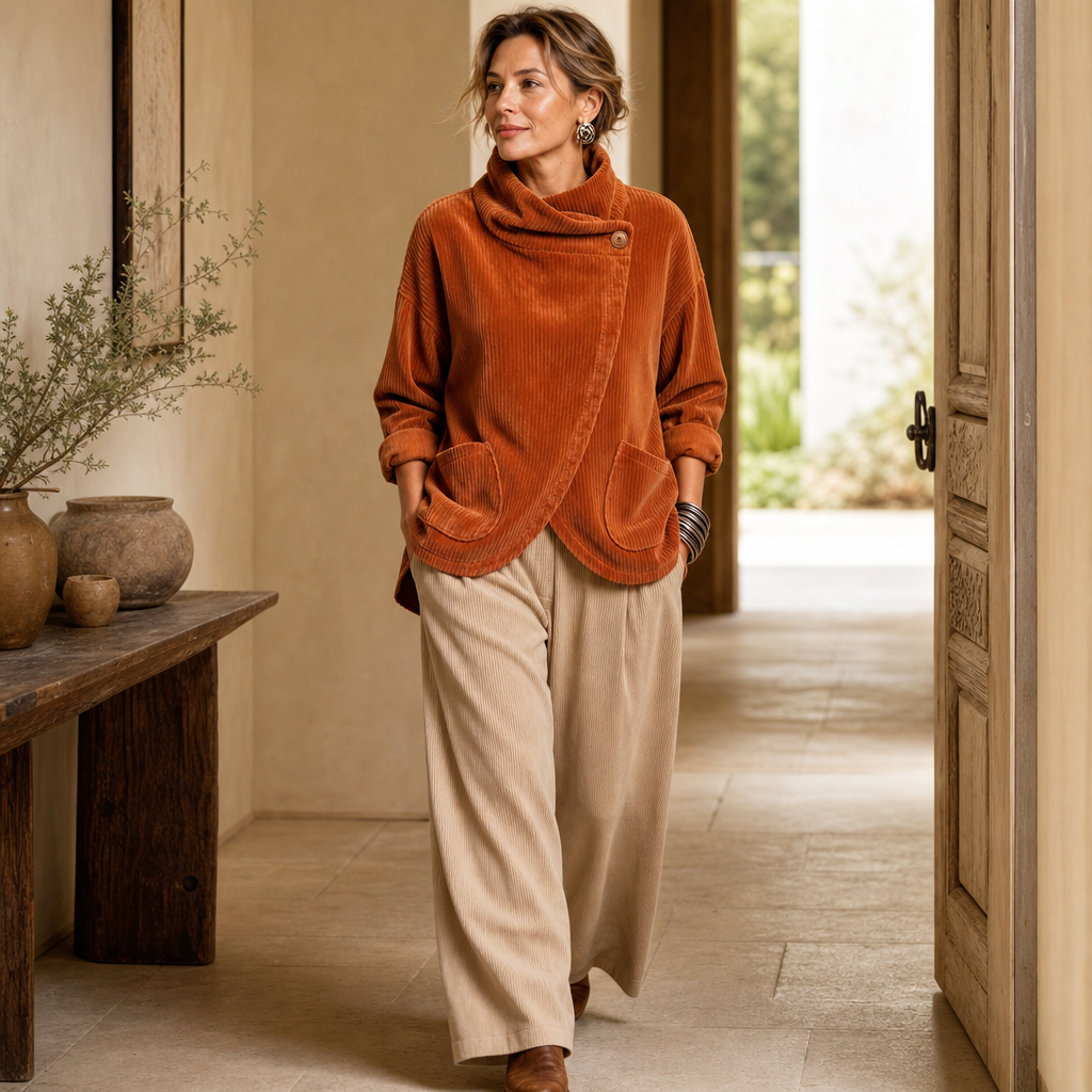 Asymmetric Wrap Neckline Corduroy Jacket