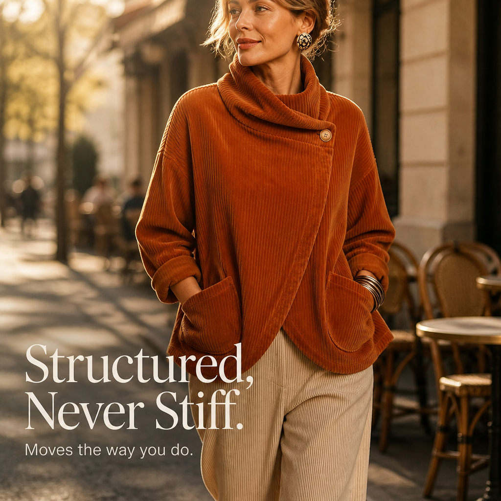 Asymmetric Wrap Neckline Corduroy Jacket