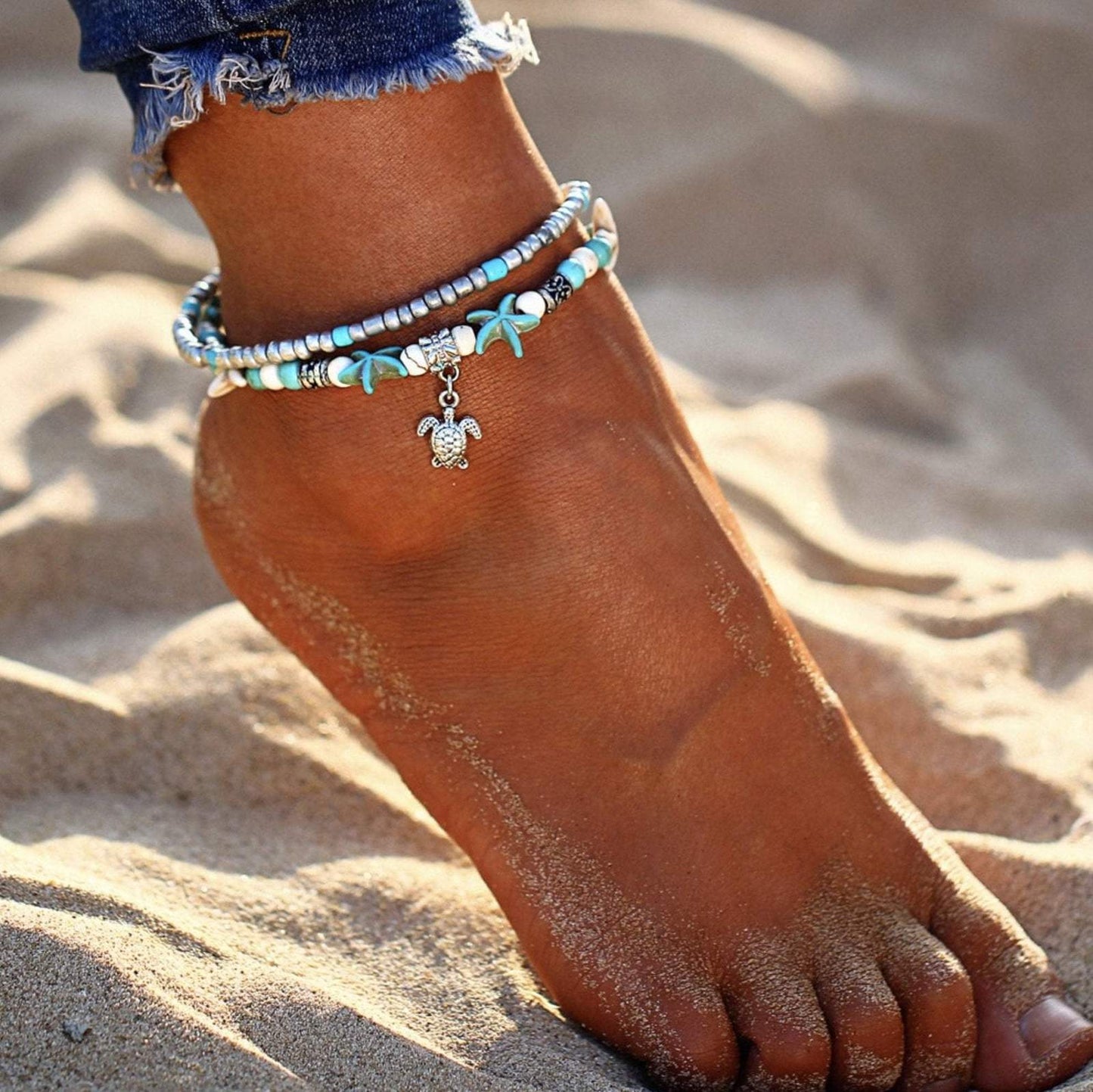 (BEST SELLER) Handmade Turtle & Ocean Anklet