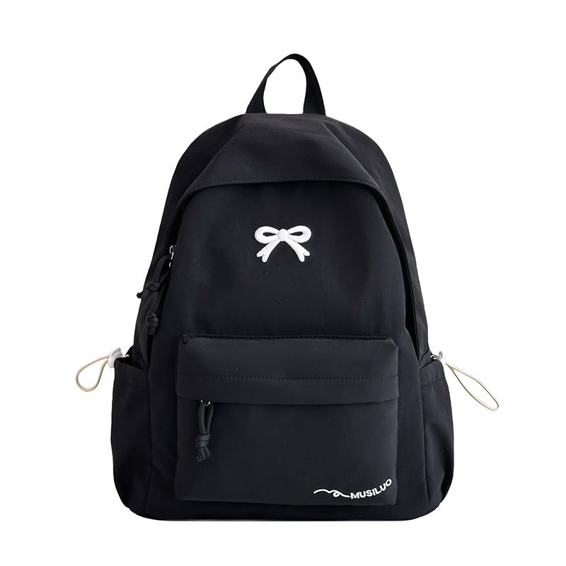 Bow-Embossed Casual School Backpack