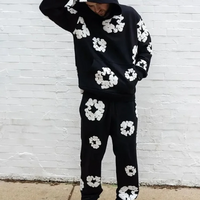 Hooded Floral Print Sweat Set & Wide Leg Pants